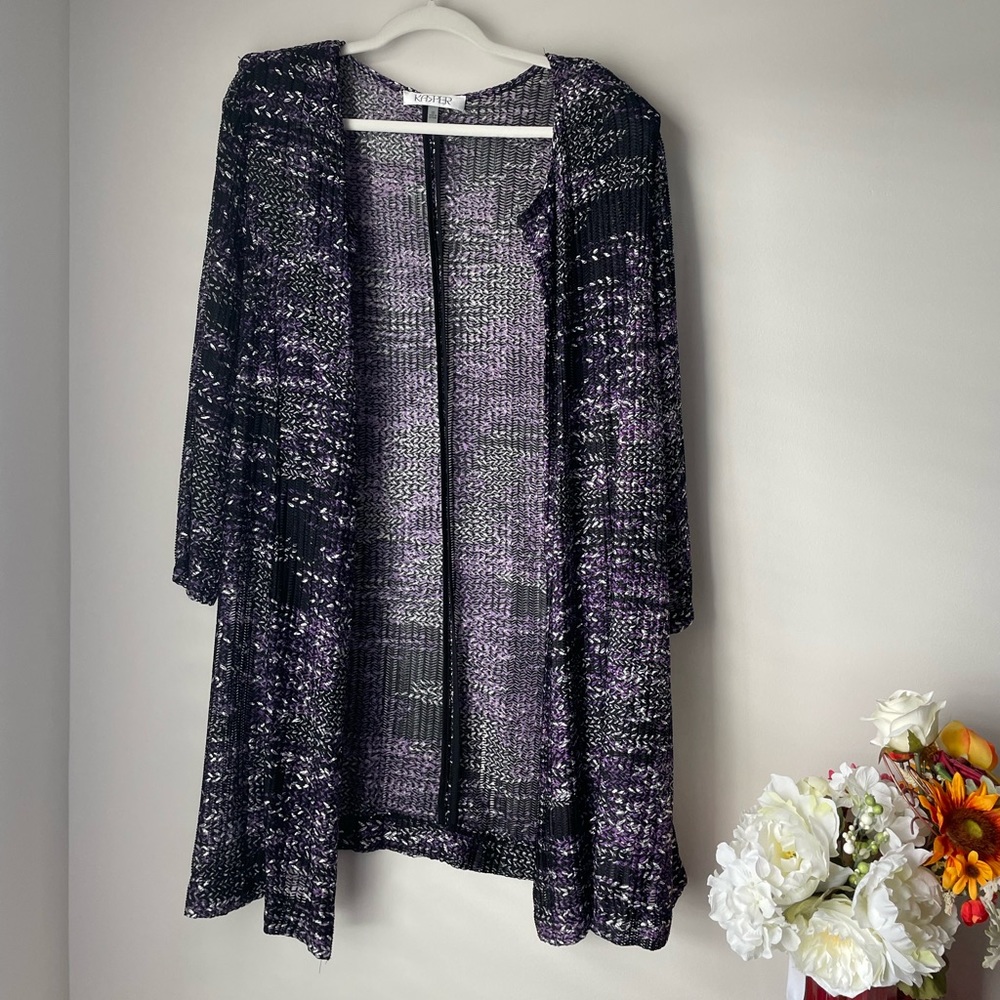 Kasper Long Open Front Woven Cardigan Size 2X